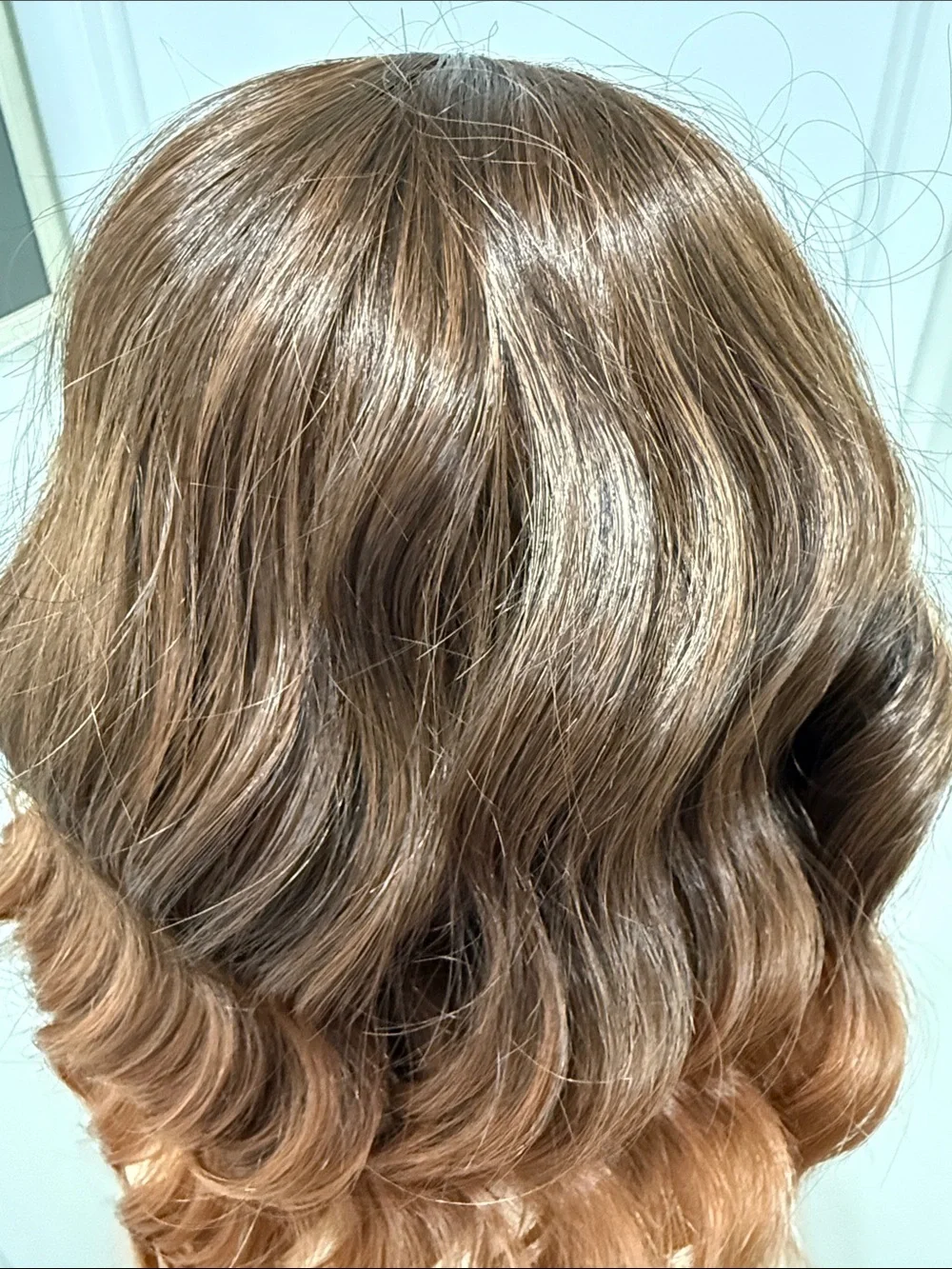 HAIR, 14” Wavy Bob with Bangs, Brown to Copper Ombre Auburn